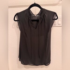 DR2 Black Sleeveless Tie-Neck Blouse with Pleated Trim